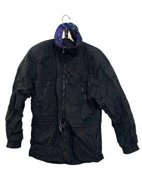 Vintage Edelweiss Womens Black Nylon Ski Jacket With Colorful Collar Size S